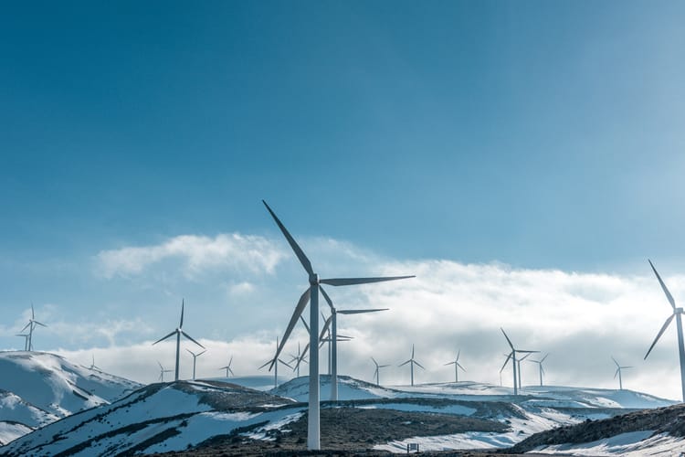 Wind turbines in snow Europe