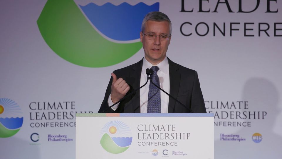 Visa Chief Sustainability Officer Douglas Sabo speaking at the 2018 Climate Leadership Conference
